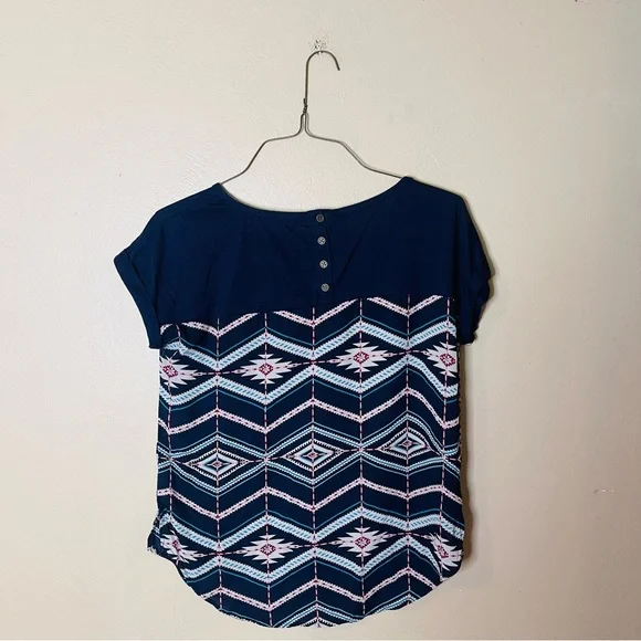 Navy Mixed Material Top - Picture 4 of 6